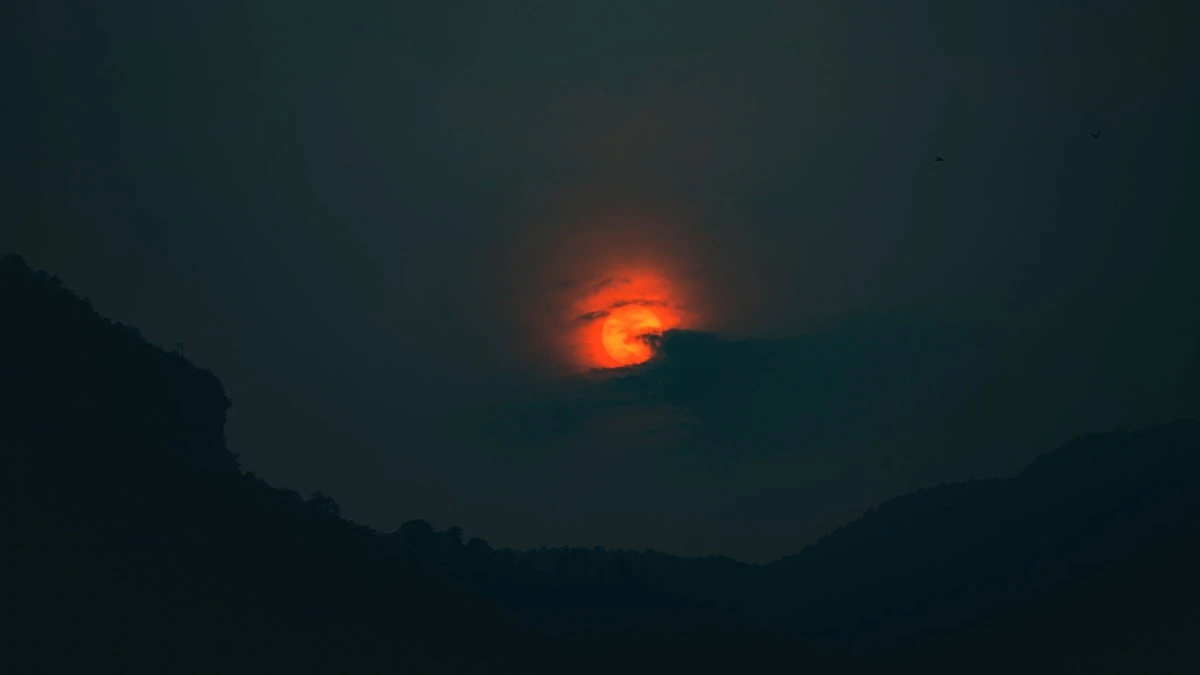 Early morning view of Annapurna Massif from Poon Hill with the sun about to rise